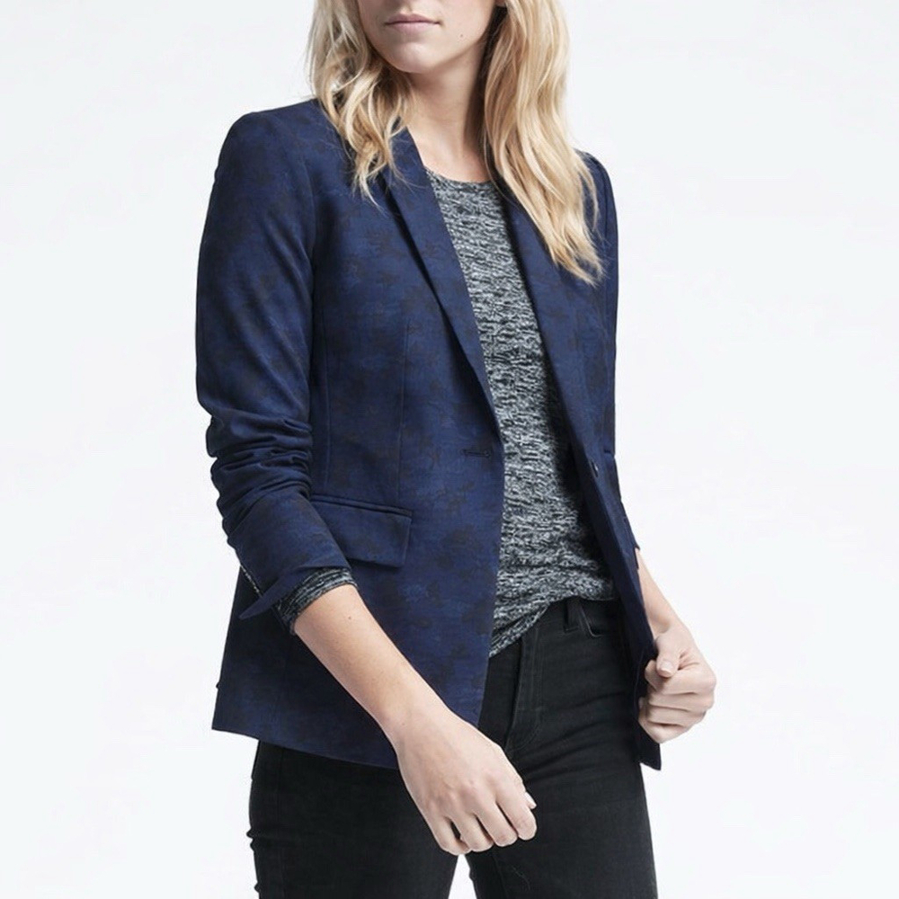 Banana Republic X Marzotto Wool Blend Blazer Size:14 Pattern Vent Blue/Black